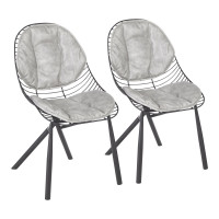 Lumisource CH-WIRED BKGY2 Wired Contemporary Chair in Black Metal with Light Grey Faux Leather Cushions - Set of 2